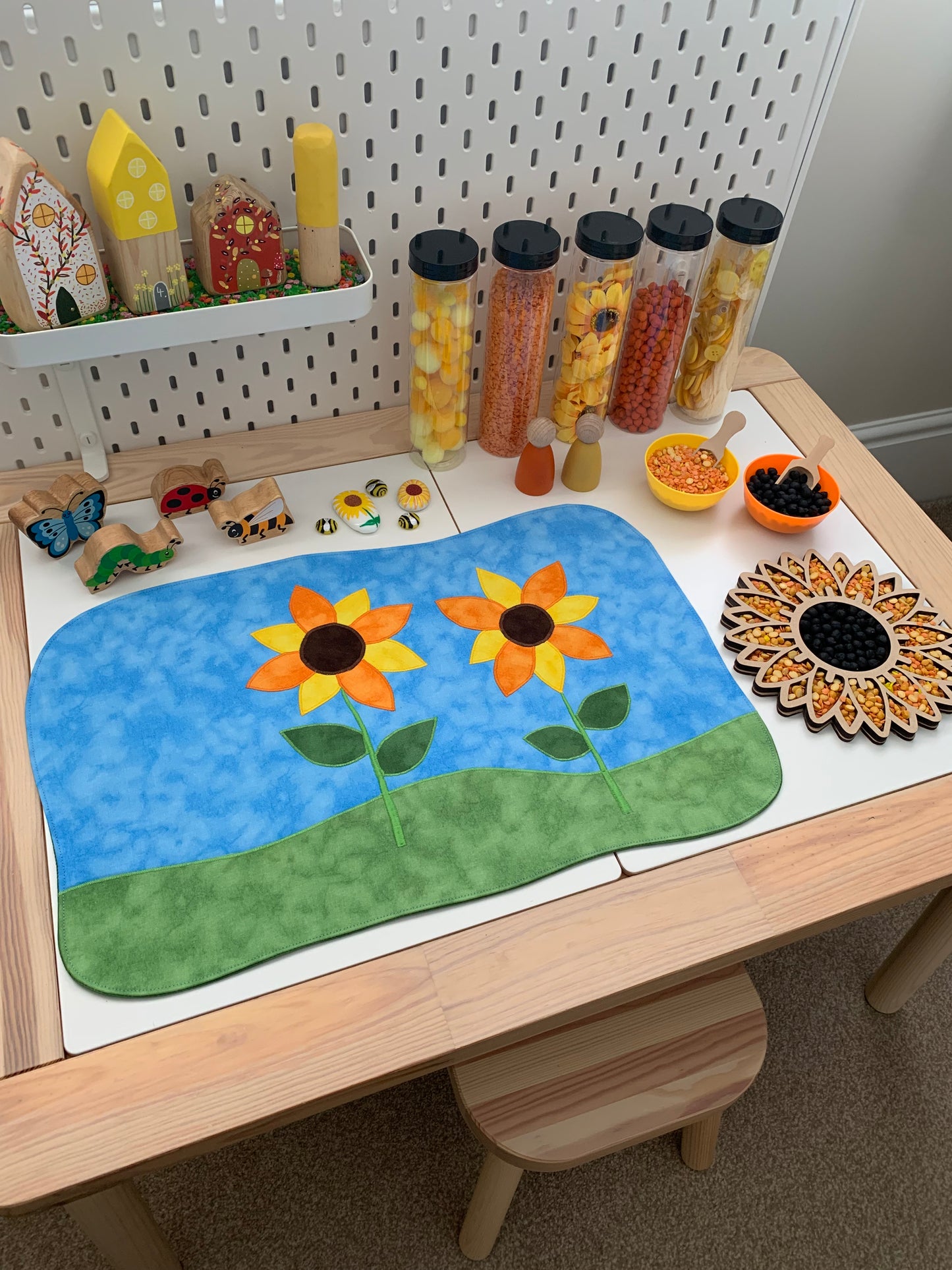 Sunflowers Play Mat - IN STOCK - Large - Dark Green Reverse