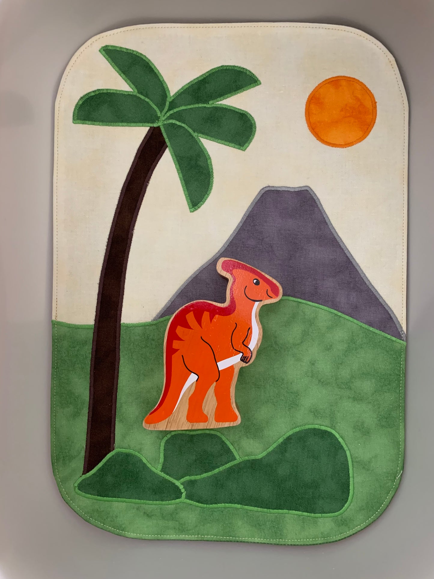 Palm Tree & Volcano Tray Play Mat - Dark Green Reverse