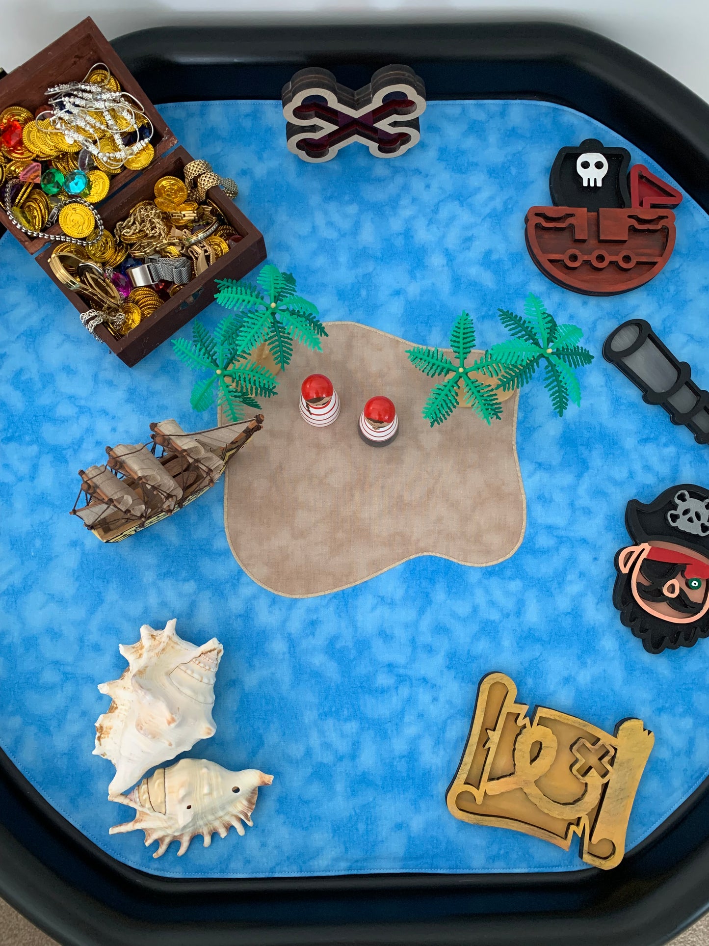 Desert Island Tuff Tray Play Mat - MADE TO ORDER - Light Green Reverse
