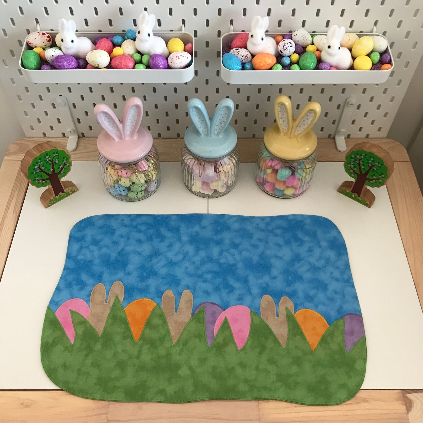 Bunnies & Eggs Play Mat - IN STOCK - Light Green Reverse