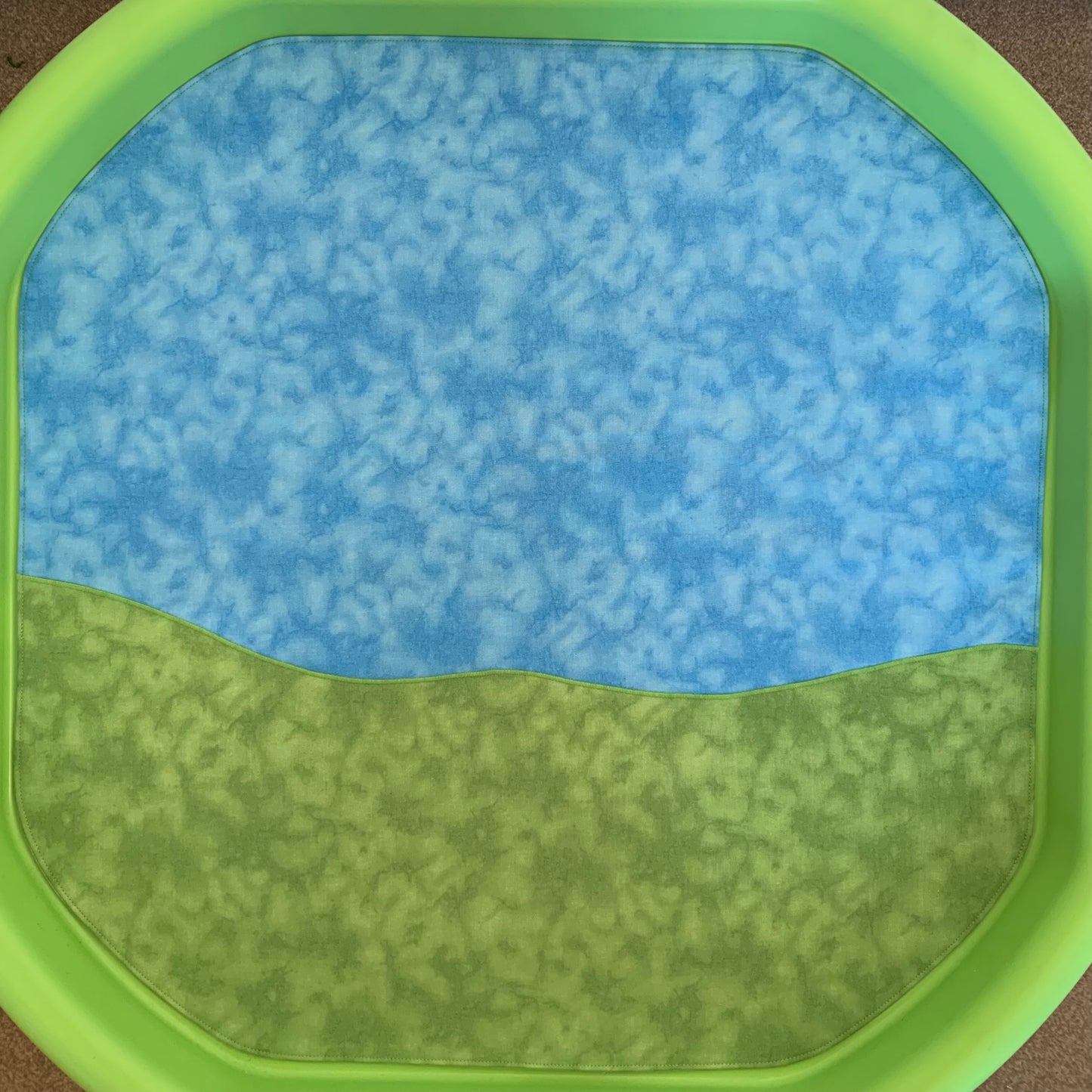 Tuff Tray Play Mat - MADE TO ORDER - Mid Blue & Light Green with Light Green Reverse