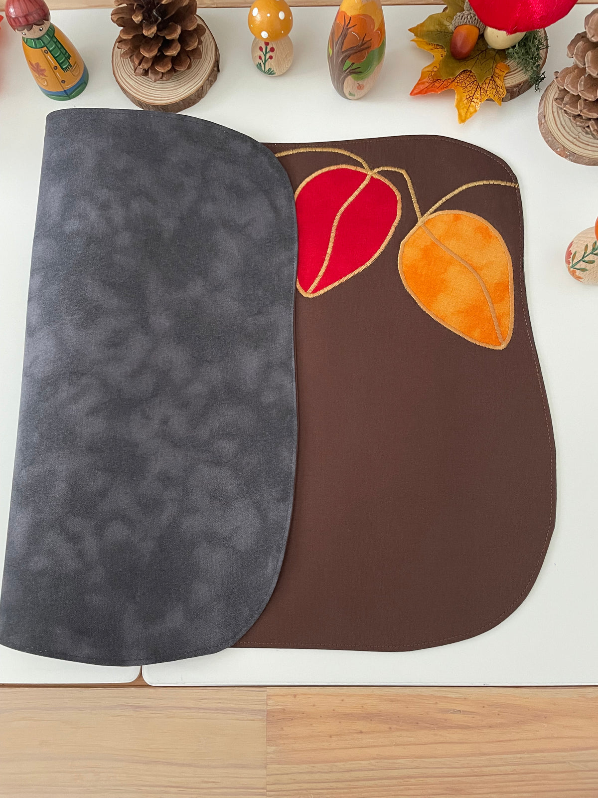 Autumn Leaves Play Mat - Black reverse - Ready to post