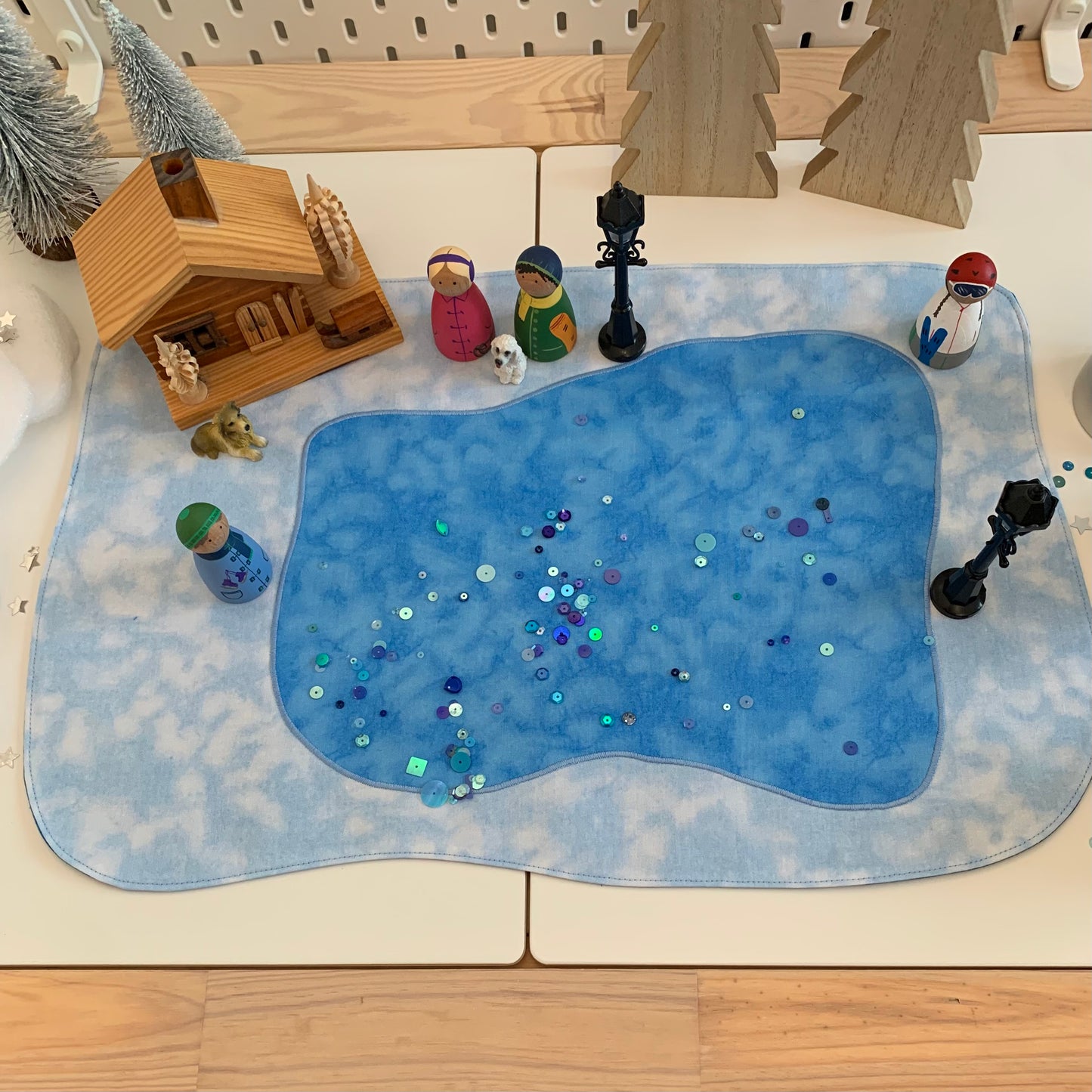 Frozen Lake Play Mat - MADE TO ORDER - Deep Blue Reverse