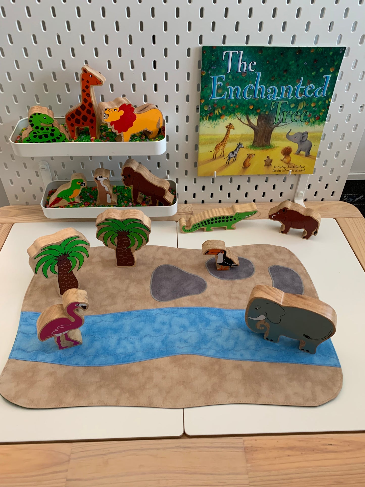 River & Rocks Play Mat - IN STOCK - Large - Dark Green Reverse