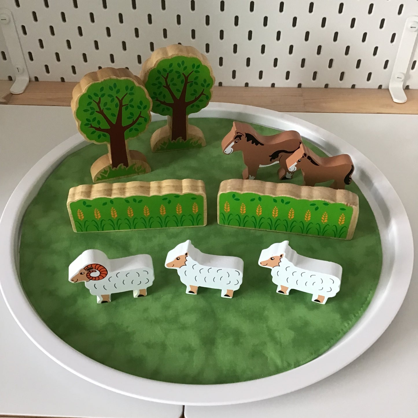 Circular Play Mat - Mid Blue & Light Green - MADE TO ORDER - Reversible Play Mat