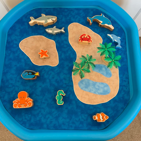 Tuff Tray Play Mat - IN STOCK - Deep Blue Island - Dark Green reverse