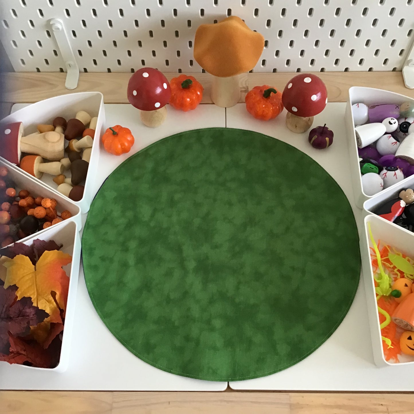 Circular Play Mat - Deep Blue & Dark Green - MADE TO ORDER - Reversible Play Mat