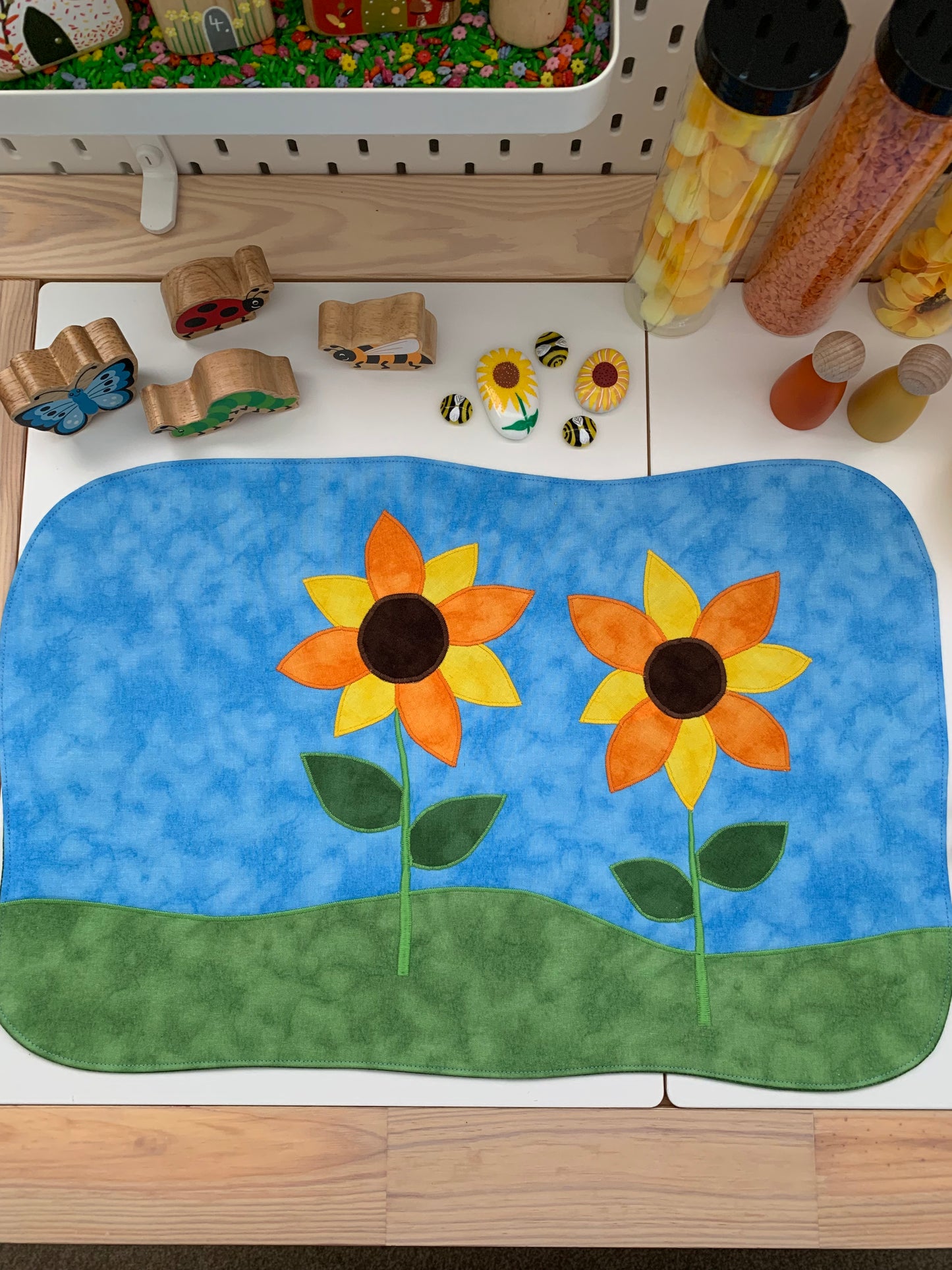 Sunflowers Play Mat - IN STOCK - Large - Dark Green Reverse