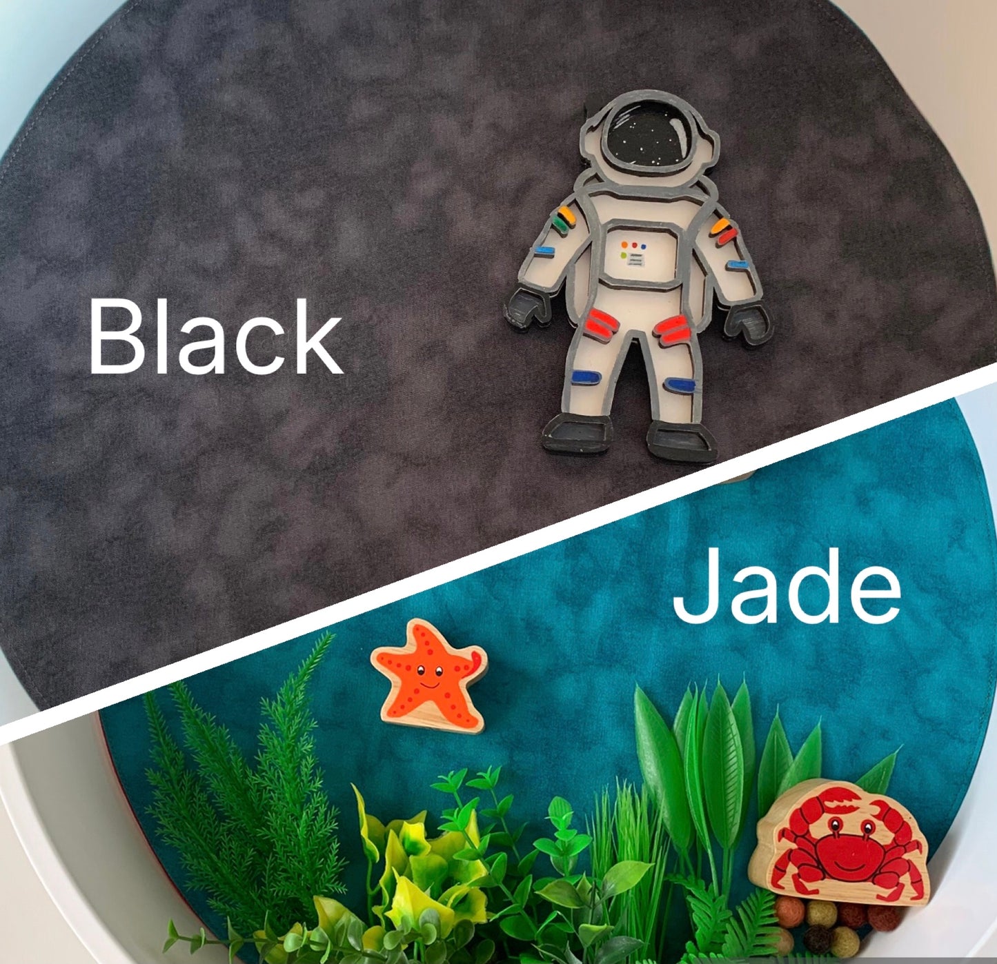 Circular Play Mat - Black & Jade - MADE TO ORDER - Reversible Play Mat