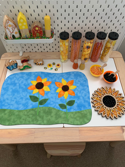 Sunflowers Play Mat - IN STOCK - Large - Dark Green Reverse