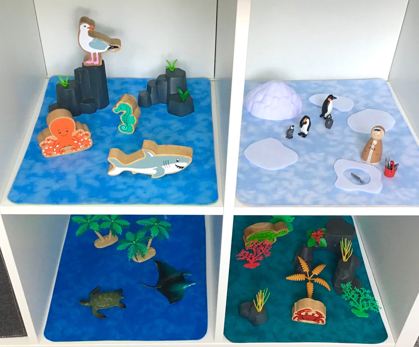 Light Green and Mid Blue - MADE TO ORDER - Shelf Play Mat - Reversible Play Mat