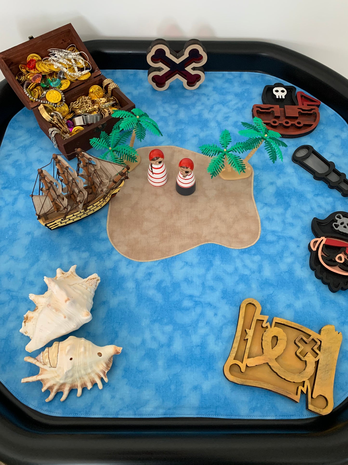 Desert Island Tuff Tray Play Mat - MADE TO ORDER - Light Green Reverse