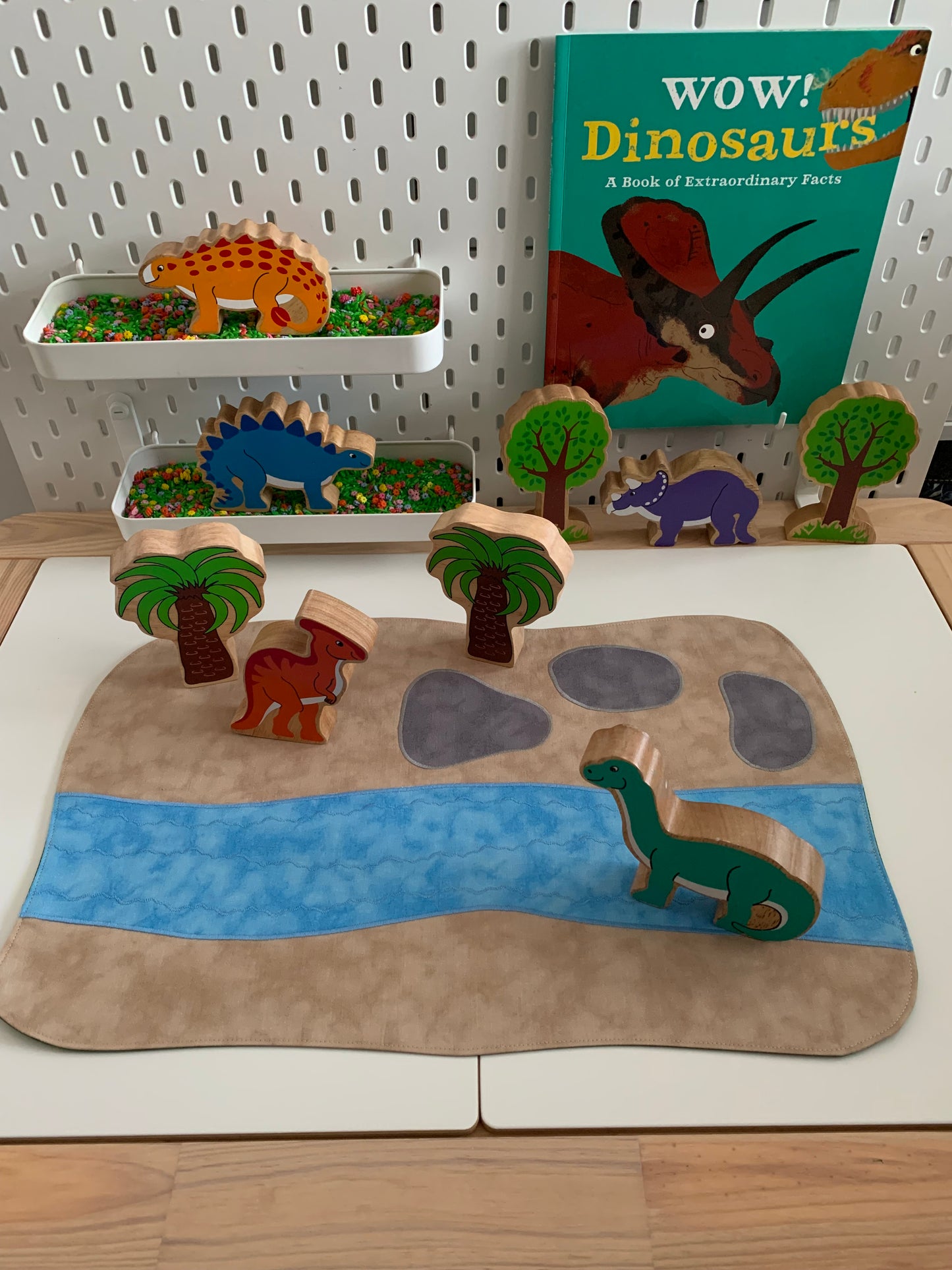 River & Rocks Play Mat - IN STOCK - Large - Dark Green Reverse