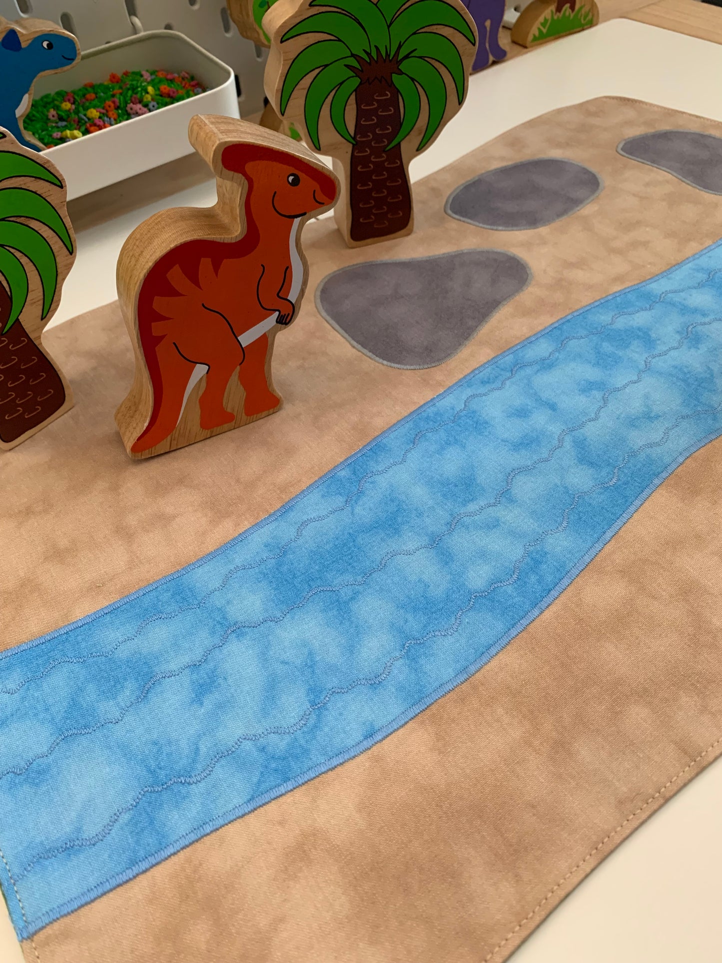 River & Rocks Play Mat - IN STOCK - Large - Dark Green Reverse