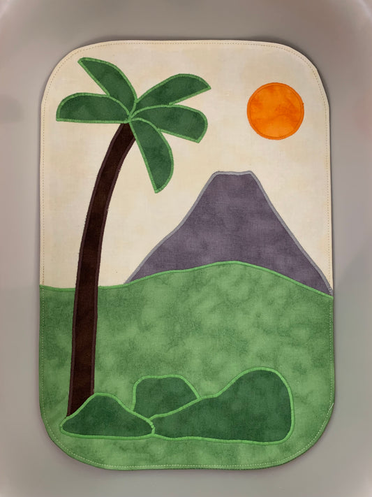 Palm Tree & Volcano Tray Play Mat - Dark Green Reverse