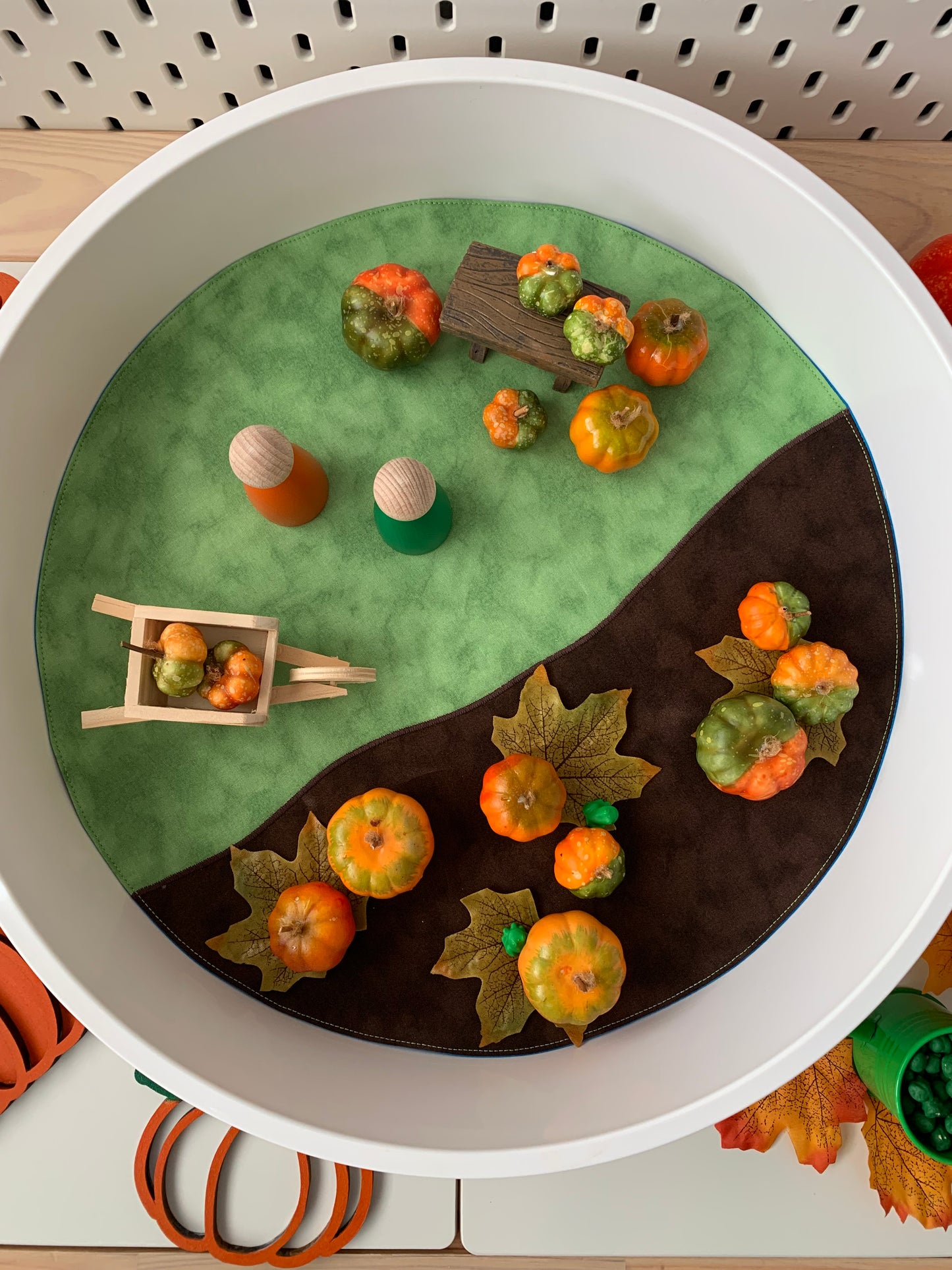 Grass & Earth - MADE TO ORDER - Circular Play Mat - Deep Blue Reverse