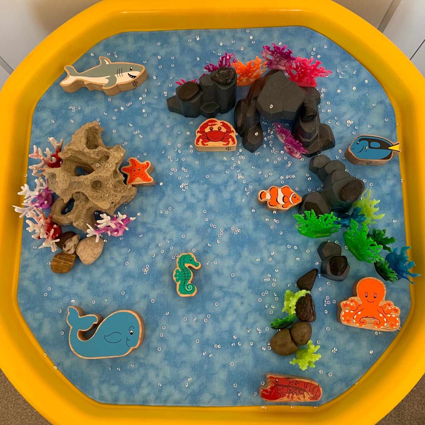 Tuff Tray Play Mat - IN STOCK - Arid Land with River bed and Rocks - Mid Blue reverse