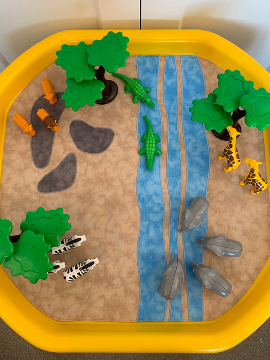 Tuff Tray Play Mat - IN STOCK - Arid Land with River bed and Rocks - Mid Blue reverse