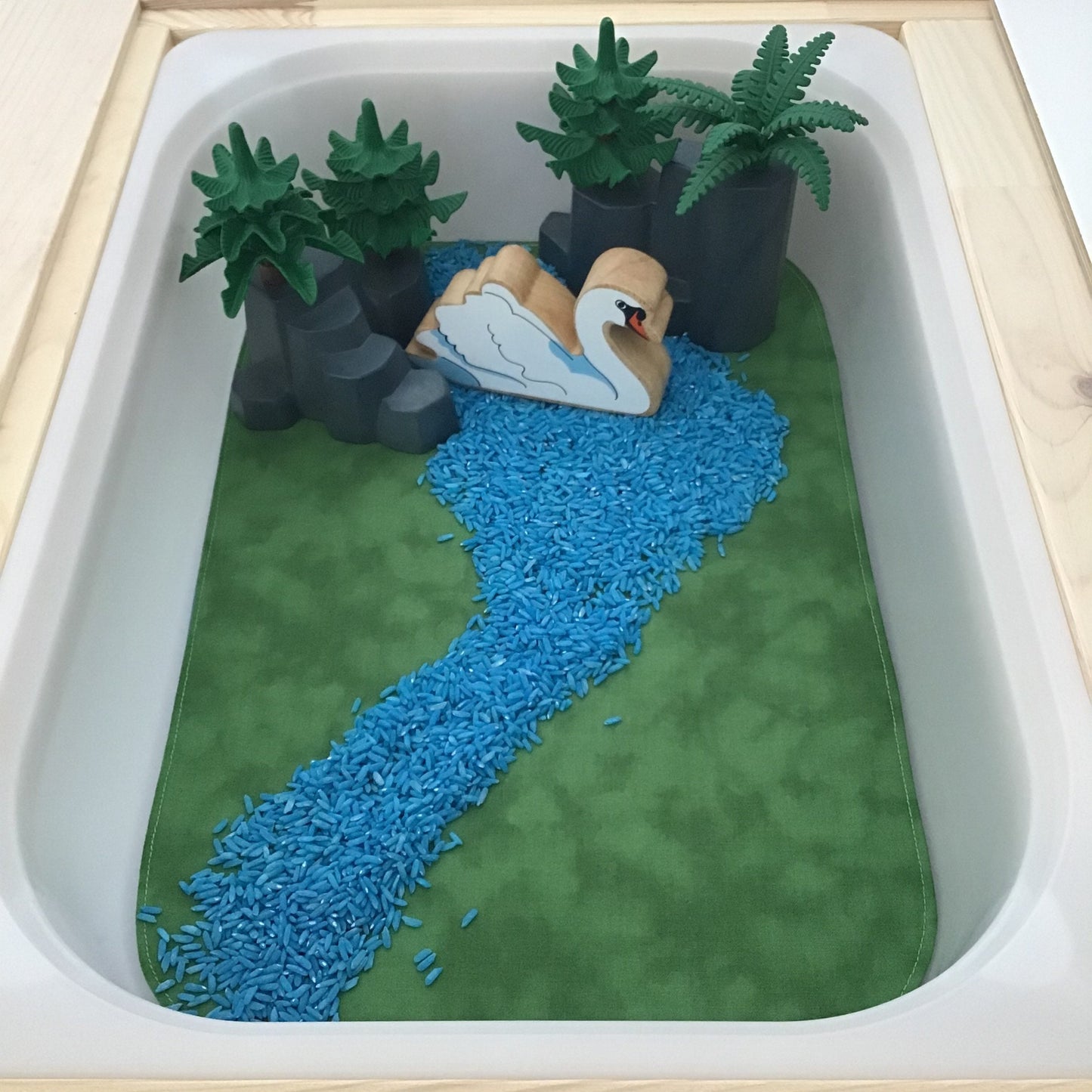Deep Blue & Dark Green  Tray Play Mat - MADE TO ORDER - Reversible Play Mat