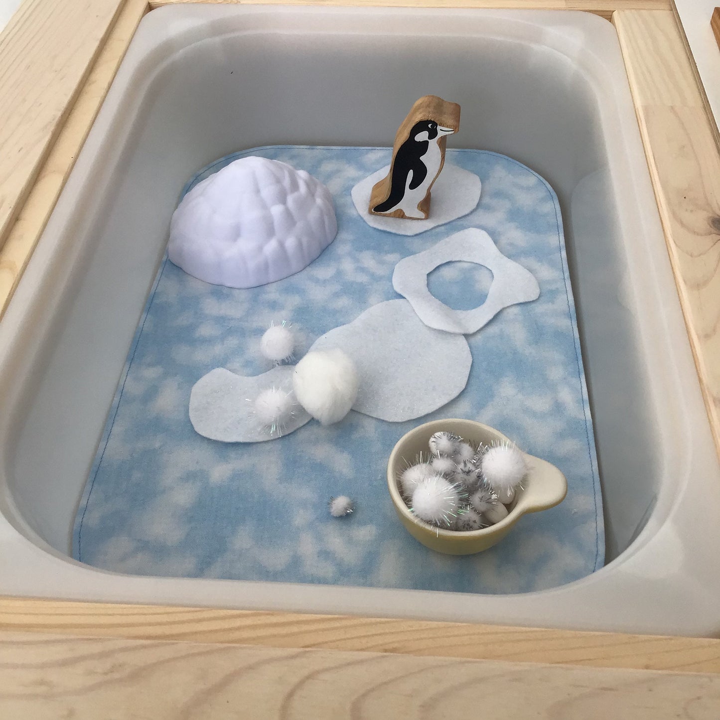 Sand & Light Blue Tray Play Mat - MADE TO ORDER - Reversible Play Mat