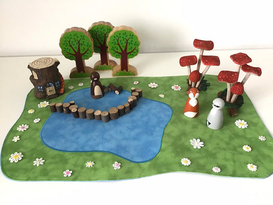 Lake Play Mat - MADE TO ORDER - Light Green & Mid Blue Reverse