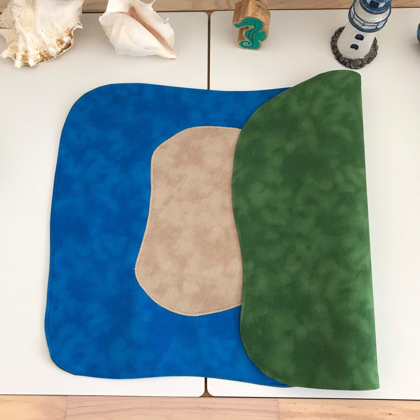 Desert Island Play Mat - MADE TO ORDER - Deep Blue & Dark Green