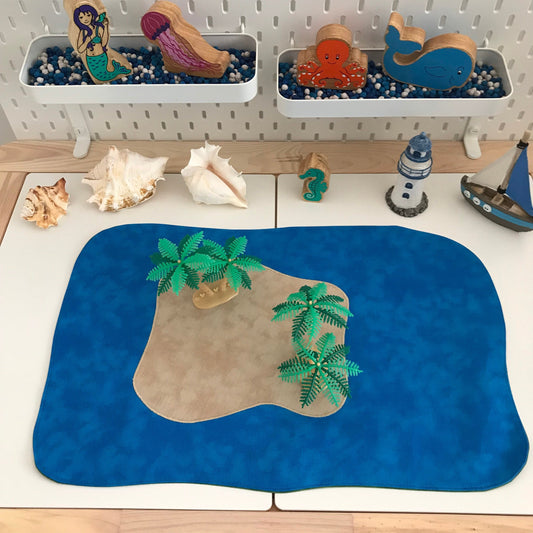 Desert Island Play Mat - MADE TO ORDER - Deep Blue & Dark Green