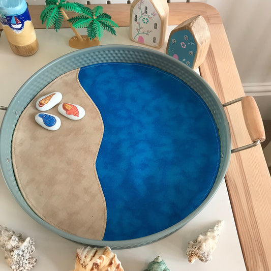 Beach & Ocean Circular Play Mat - MADE TO ORDER - Light Green Reverse