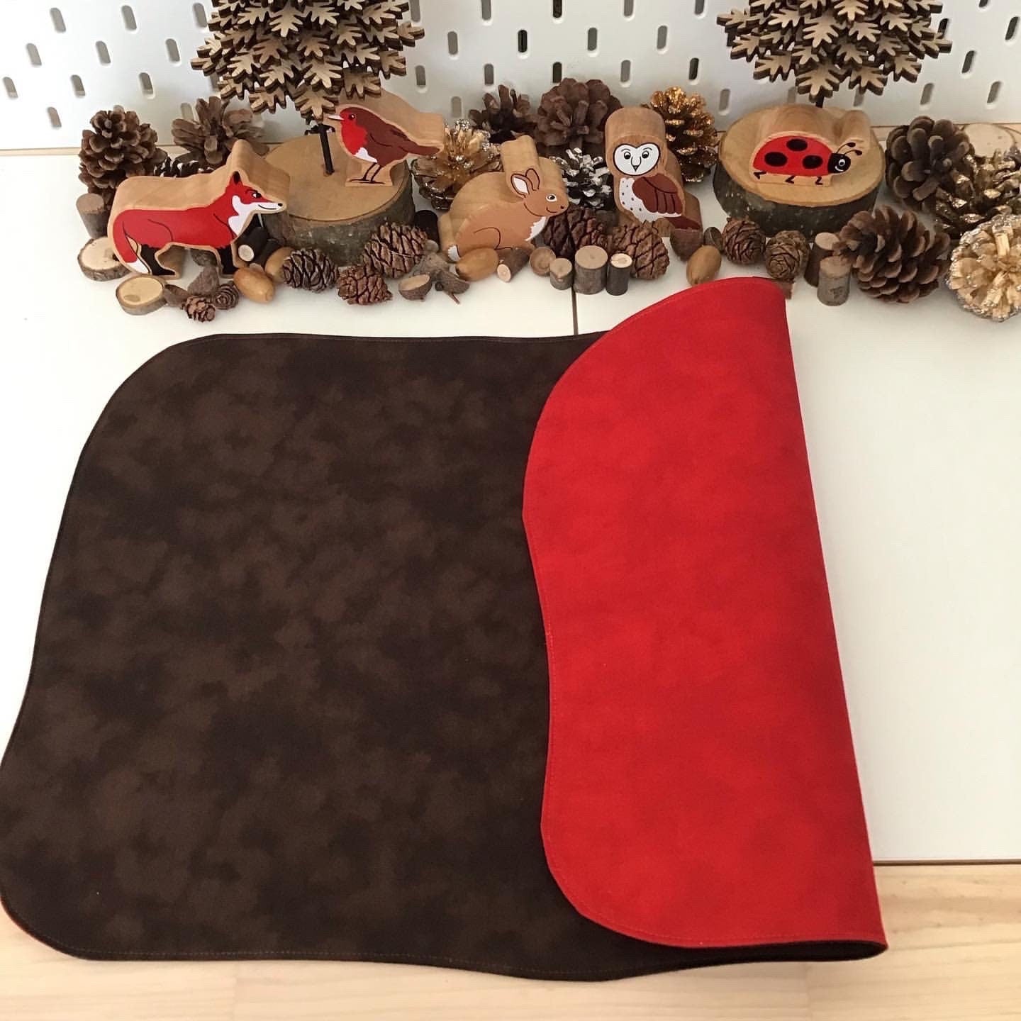 Large  Red & Brown Open Ended Play Mat - MADE TO ORDER - Reversible Play Mat
