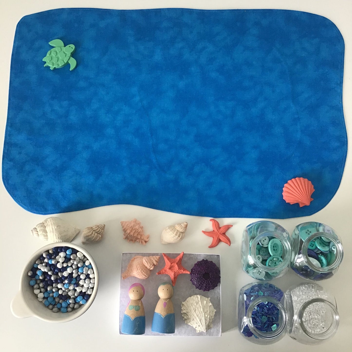 Large Dark Green & Deep Blue Open Ended Play Mat - MADE TO ORDER - Reversible Play Mat