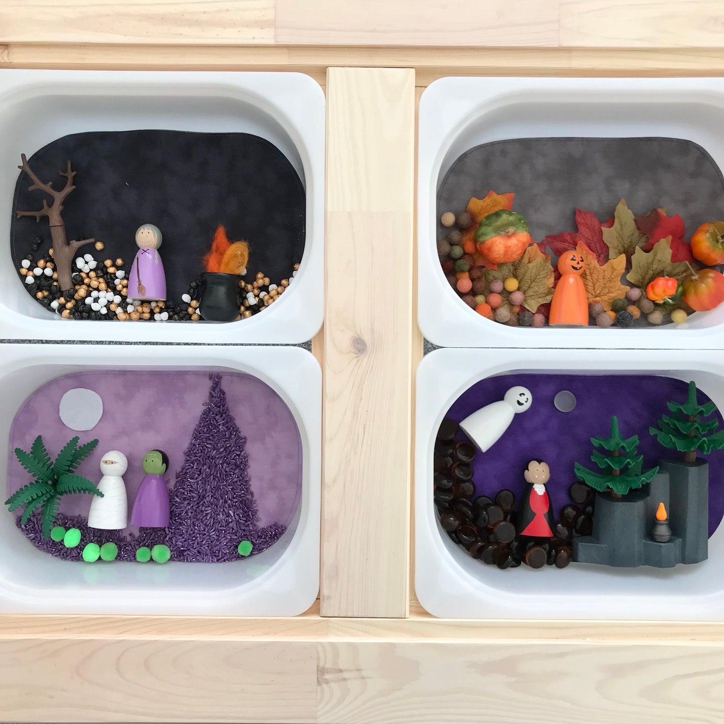 Mini Tray Play Mat Set - Autumn & Halloween Themed - MADE TO ORDER - Reversible - Set of 4