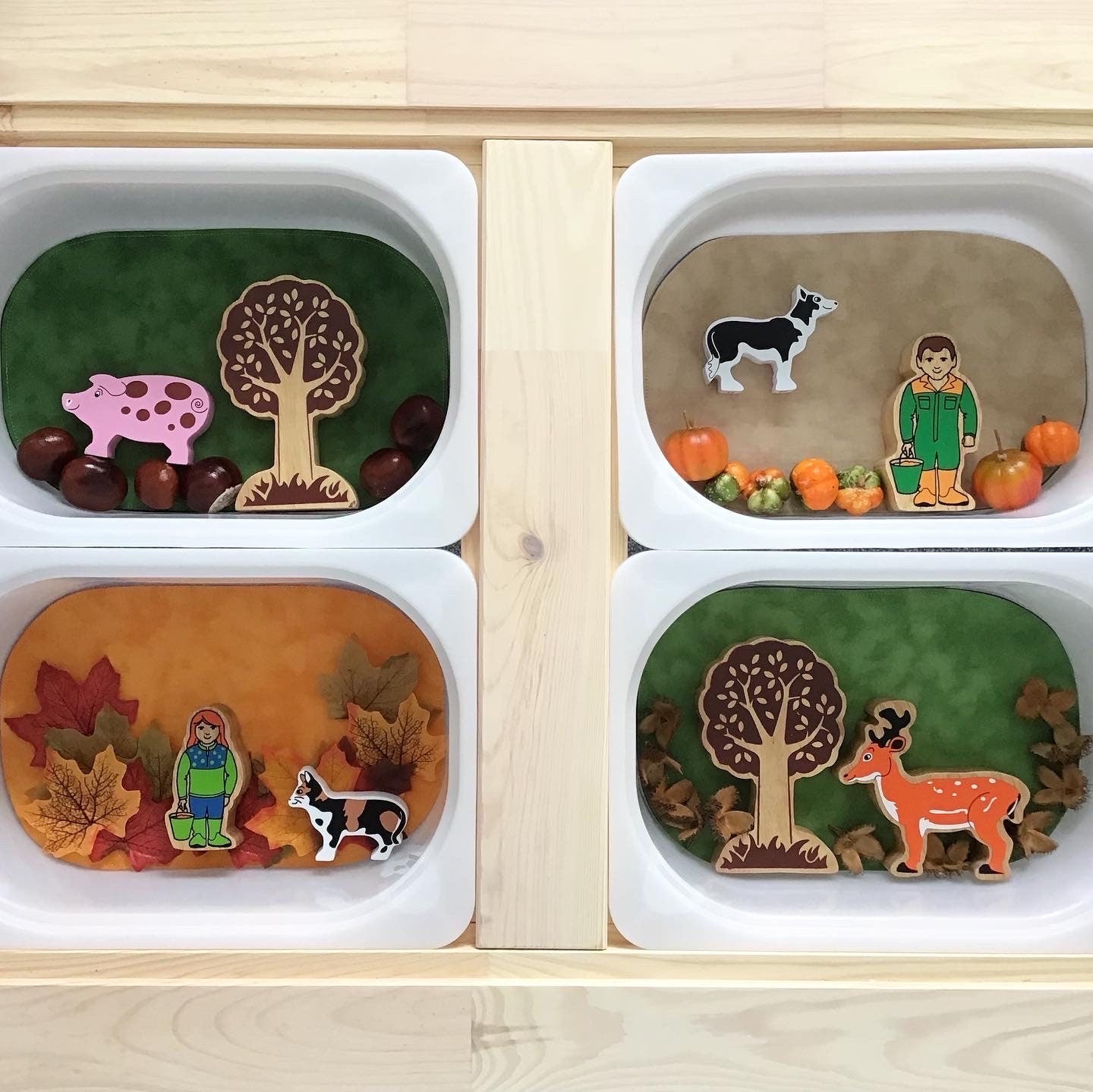 Mini Tray Play Mat Set - Autumn & Halloween Themed - MADE TO ORDER - Reversible - Set of 4